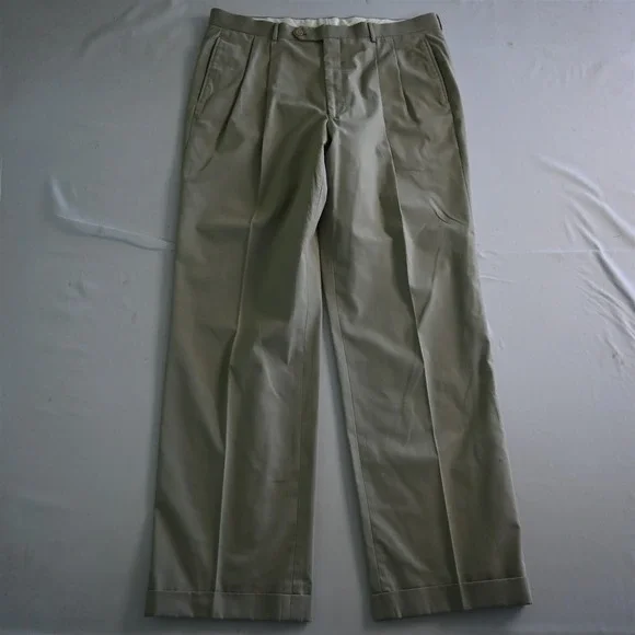 Vtg Mens‎ 42L 36x32 Beige Khaki Cotton Blend Mens Jacket Pants Suit